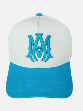 Amiri White & Teal M.A. Embroidered Canvas Core Logo Hat- New